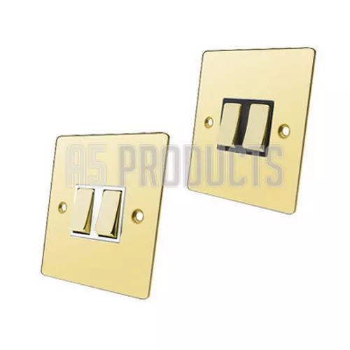 10 Amp 2 Way Double Light Switch 2 Gang in Polished Shiny Mirror Brass FLAT