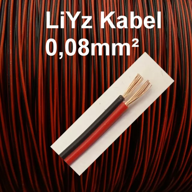 LiYz Kabel 0,08mm² Rot Schwarz Zwillingslitze 2-adrig länge 1m 10m 20m wählbar