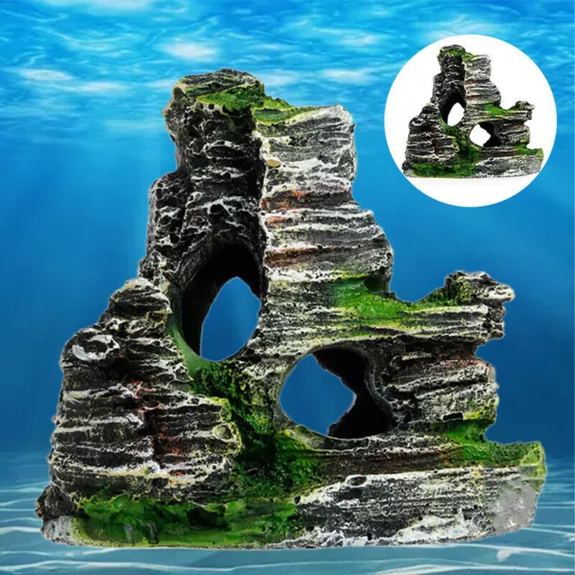 Aquarium Ornament Rockery Hiding Mountain Cave Home Fish Tank Decor Resin NEW