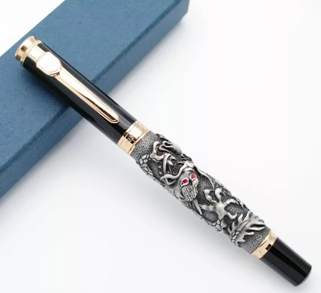 JINHAO Antique Silver Chinese Lucky Dragon Relievo Fountain Pen M Nib