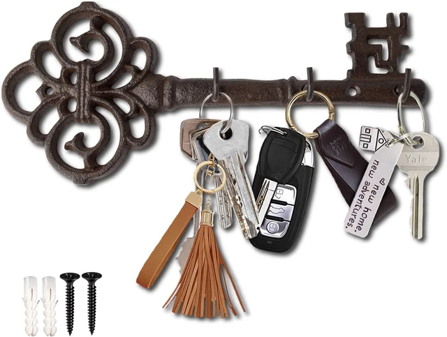 Comfify Decorative Wall Mounted Cast Iron Key Holder Rack- Vintage Key Shape Rac