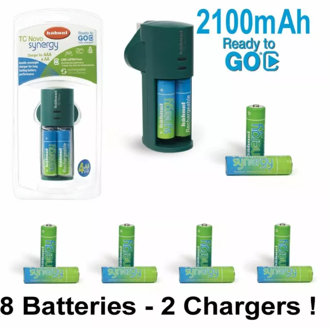 UK Mains Battery Charger + 8 x Ready2go AA 2100 mAh Rechargeable Batteries