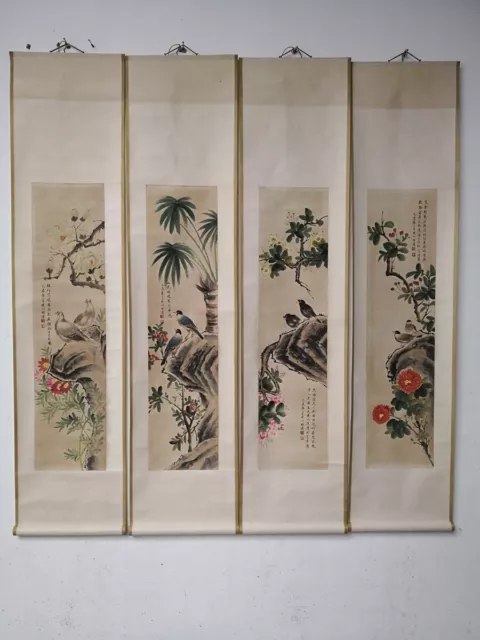 Chinese Old calligraphy painting "Hume flowers bird" painting screen 7026