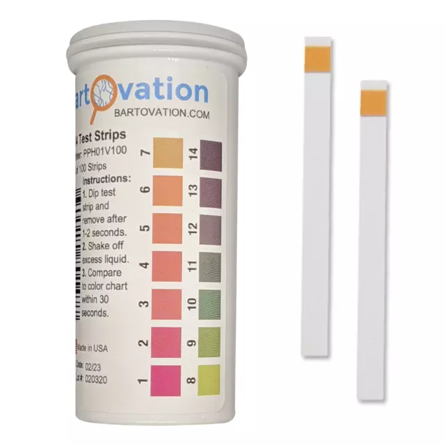 pH 1-14 Wide Range Test Strips [Moisture-Proof Vial of 100 Strips]