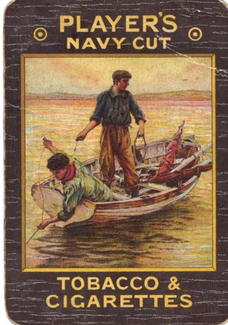 WIDE RARE ANTIQUE "Players Navy Cut Cigs/Tobacco(2 Men in Boat)" SINGLE PlayCard