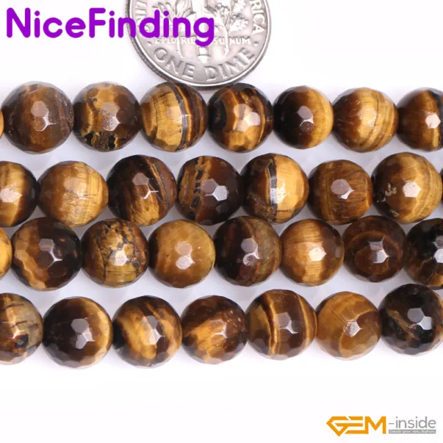 Yellow Tiger's Eye Natural Round Faceted Loose Beads For Jewelry Making 15''