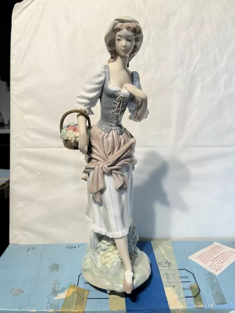 Lladro Porcelain Figure Girl With Basket Of Flowers