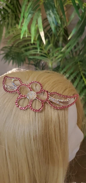 Women Ballroom Dance Jewelry Crystal AB Light Fuchsia Pink Hair Piece