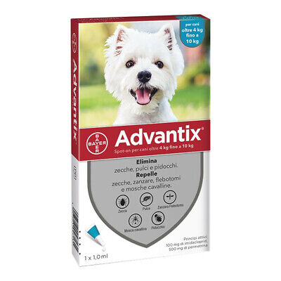 Advantix Spot-On Antiparassitario per Cani da 4 a 10 kg 4 Pipette Antipulci