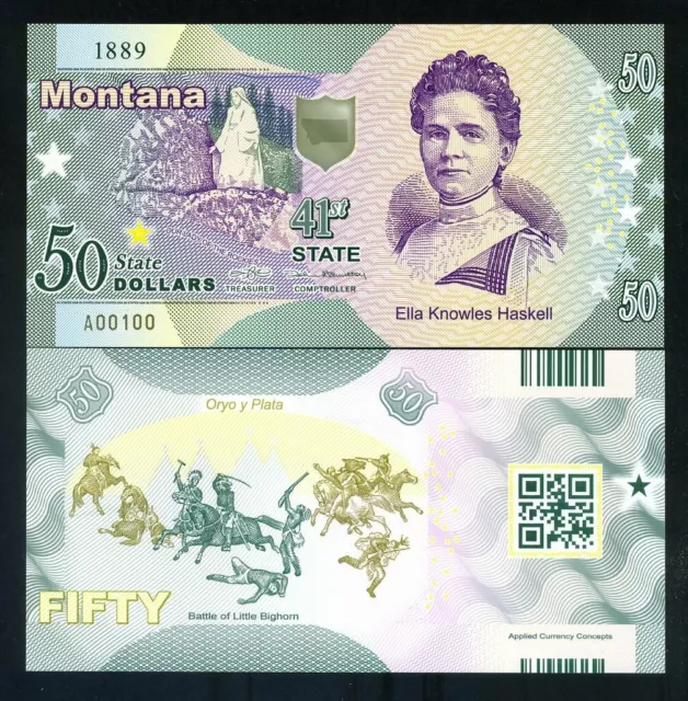 USA States, Montana, 50 $, polymère, ND (2019), UNC - Ella Knowles Haskell