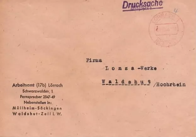  Lörrach - Gebühr bezahlt+ Franz.Zone 29.10.1948 Drucksache