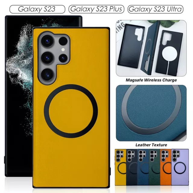 For Samsung S23 Ultra S22 Plus MagSafe Magnetic Leather Case Camera Lens Protect