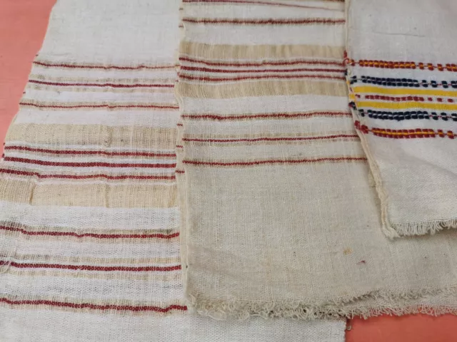 Old Antiques Primitive Hand Wooven Homespun Towels Cotton - Lot Ot 4 3