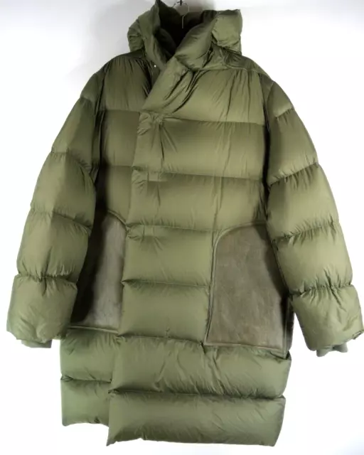 NEW Rick Owens Quilted Midi Down Jacket with Shearling pocket Green SZ 40 #DC117