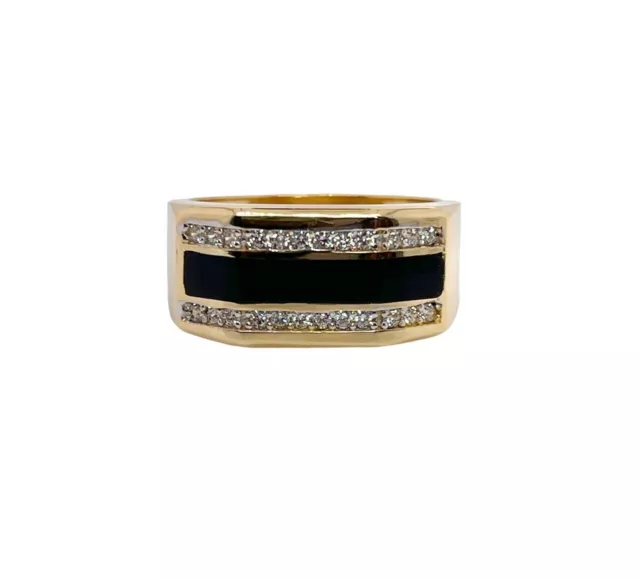 14K Massiv Gelbgold Herren Onyx Ehering 9.2 Gramm 11 MM Breit