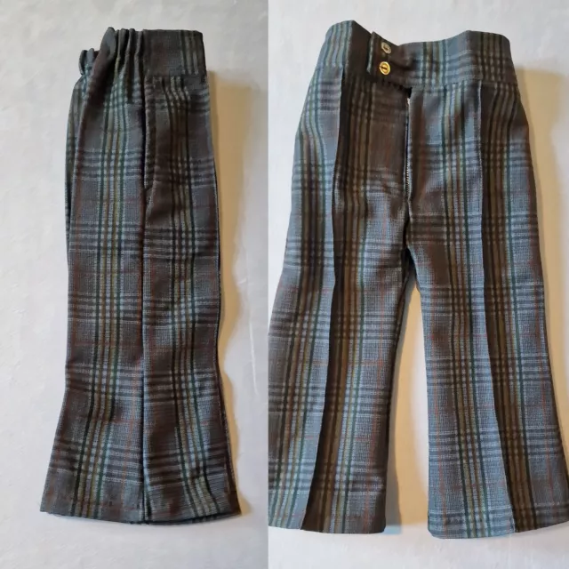 Pantaloni vintage ragazzi svasati -9- 12 mesi - Glen Check Poly anni '70 Deadstock KB42