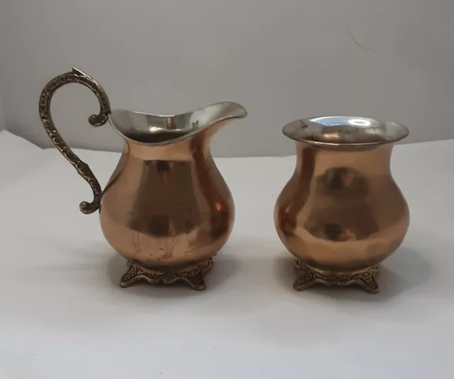 Vintage Moroccan Style Copper Plated Brass Handled Sugar Bowl Milk Jug