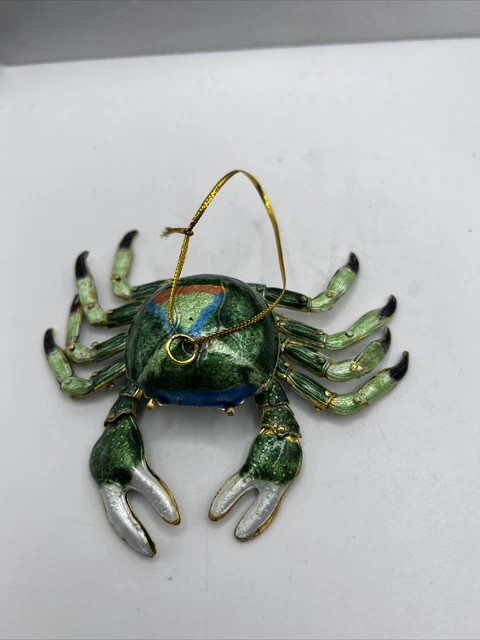 Articulated Green Blue Crab Ornament Cloisonne Enamel Deep Sea Ocean Gift Boxed