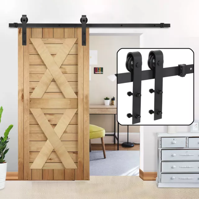 6.6FT Sliding Barn Door Hardware Kit Modern Closet Hang Style Track Rail Black