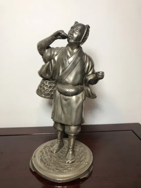 Vintage Japanese cast metal statue Fisherman Figurine 6.5” Tall Exquisite!