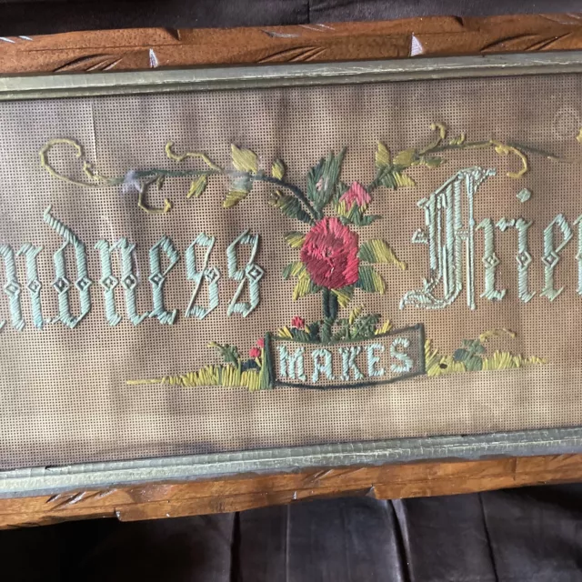 Kindness Makes Friends  Antique Paper Punch Sampler Motto Perforated Victorian 3