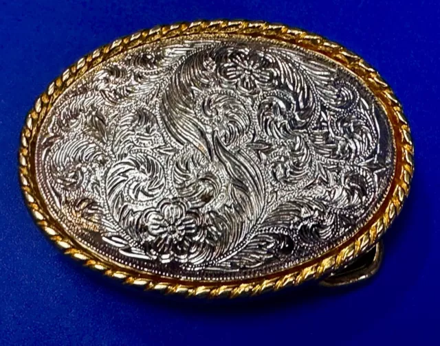 Cowgirls Two Tone Vintage western flower swirl design belt buckle by Ivan