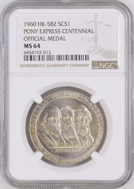 :1960 Hk-582 Sc$1 Silver Pony Express Centennial Official Medal Ngc Ms 64 R5