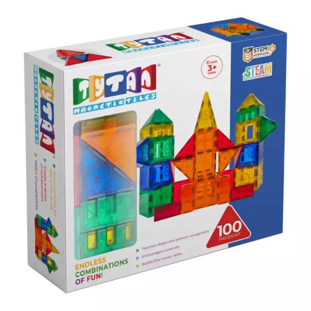 Tytan Tiles Magnetic Toy Tiles, 100 Pieces, STEM Certified | Ages Children