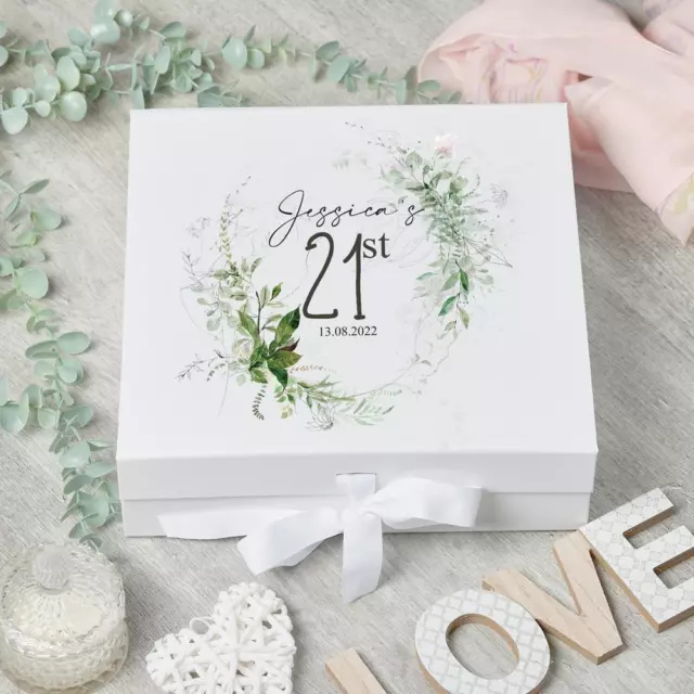 Personalised 21st Birthday Keepsake Box Gift With Botanical Design UV-900