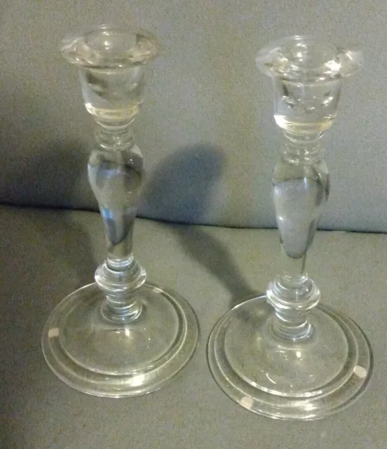 Vintage Tiffany & Co 1990’s Pair of Classic Crystal 8-1/4" Candlesticks & Box