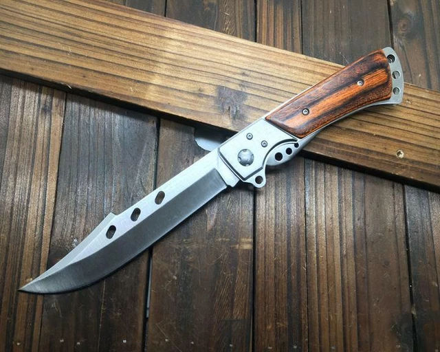 New Stainless Blade Steel+ Wood Handle Pocket Folding Knife EDC SF34