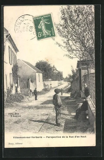 CPA Villeneuve-sur-Verberie, Perspective de la Rue d´en Haut 1908