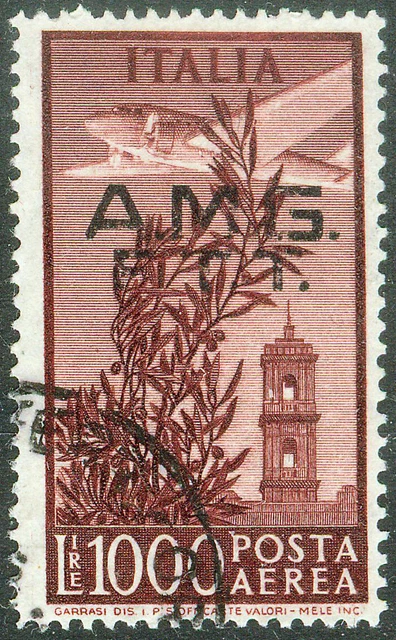 Italy AMG FTT Trieste Zone A 1948, 1000L Dark Brown Airplane Airmail Mi.#50,Used