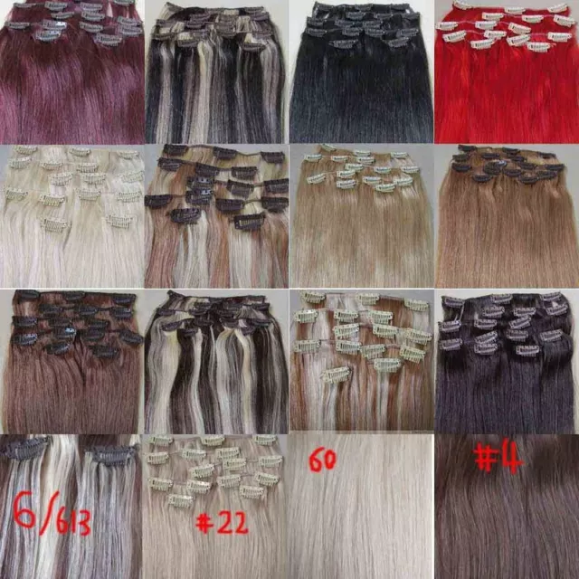 AAAAA 15"~22" Remy Human Hair 15pcs Clips In Extensions 75g Straight More Colors