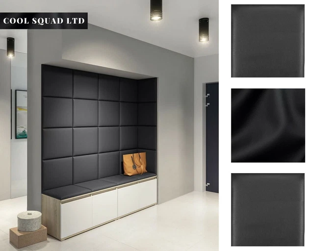 Panel de pared tapizado cuadrado de cuero genuino negro - hecho a medida disponible
