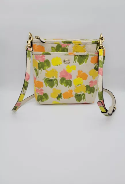 Coach CC556 Floral Print Kitt Crossbody Handbag Multicolor Pebbled Leather