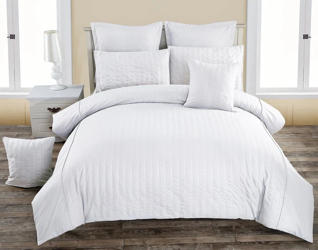 SEERSUCKER SUPER KING Size White Duvet Quilt Cover Set 100.95