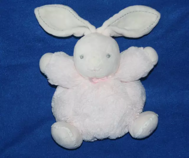 KALOO DOUDOU LAPIN BOULE PERLE FOURRURE ROSE PASTEL 18 cm NOEUD ROSE ETAT NEUF