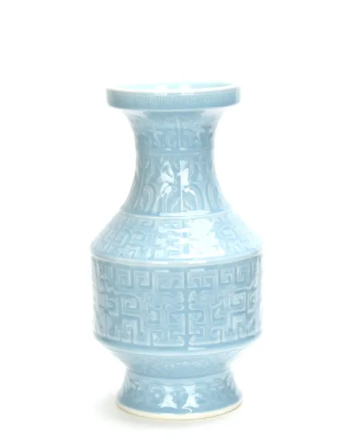 Rare Chinese Qing Qianlong MK Monochrome Tianqing Sky Blue Glaze Porcelain Vase