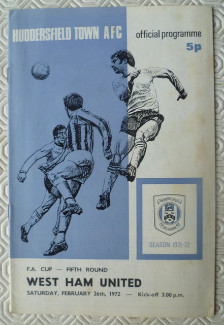 Huddersfield Town v West Ham United programme  (FA Cup 5th Round Feb 1972)
