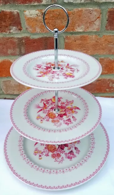 Royal Doulton PHOENIX Fine China 3 Tier Hostess Tea Cake Stand - Silver Handle