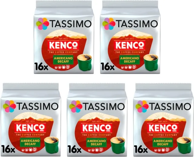 Tassimo Kenco Americano Decaf Coffee Pods (Pack of 5, Total 80 Coffee Capsules)