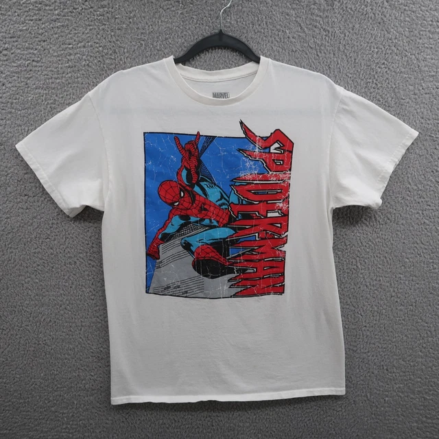 Spiderman Shirt Adult Medium White Marvel Graphic Tee 90s Cartoon Short Sleeve