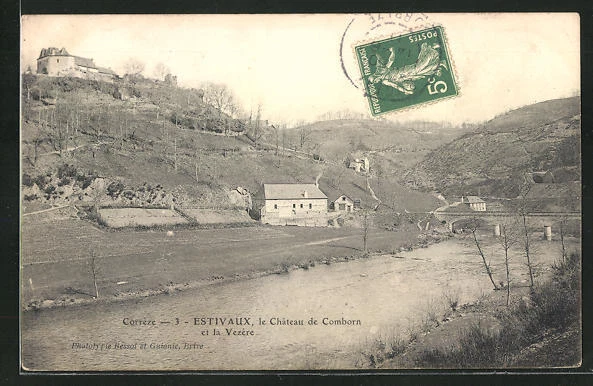 CPA Estivaux, Le Chateau de Comborn et la Vezère 1911