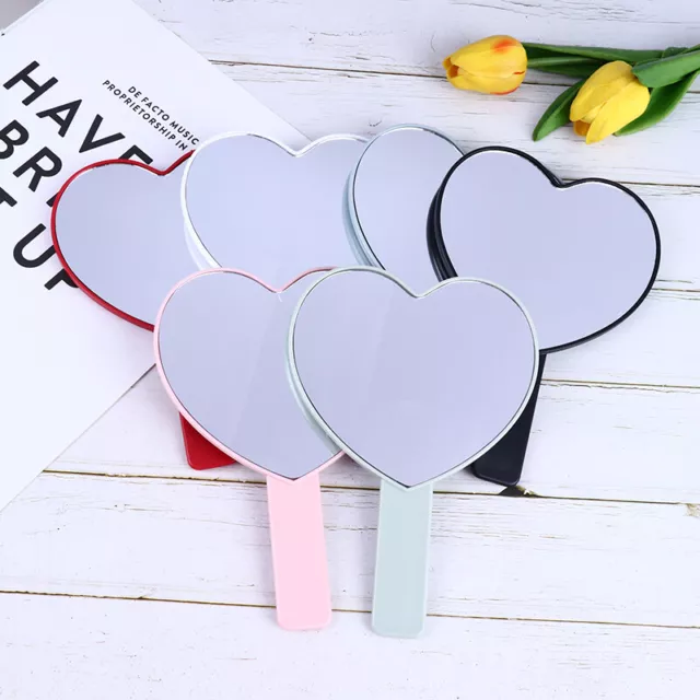 1Pcs Heart-Shaped Travel Handheld Mirror Cosmetic Hand Mirror with Handle Ma ❤KT