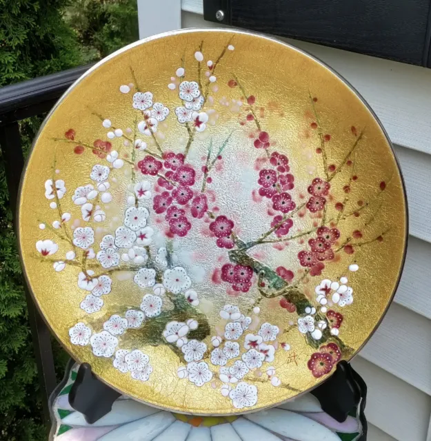 Saikosha Red/White Plum Flowers Japanese Cloisonne Ornamental Plate Hirabayashi