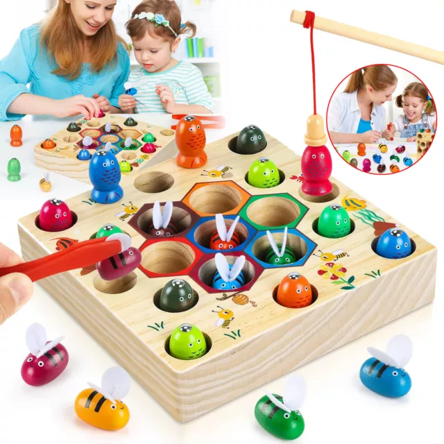 WOODEN MAGNETIC FISHING Board Game - Kids 'Catch-A-Fish Educational Magnet  Toy £8.99 - PicClick UK