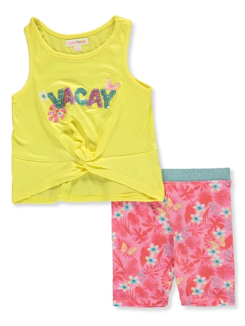 Lemon Kiss Girls 2-Piece Vacay Bike Shorts Set Outfit