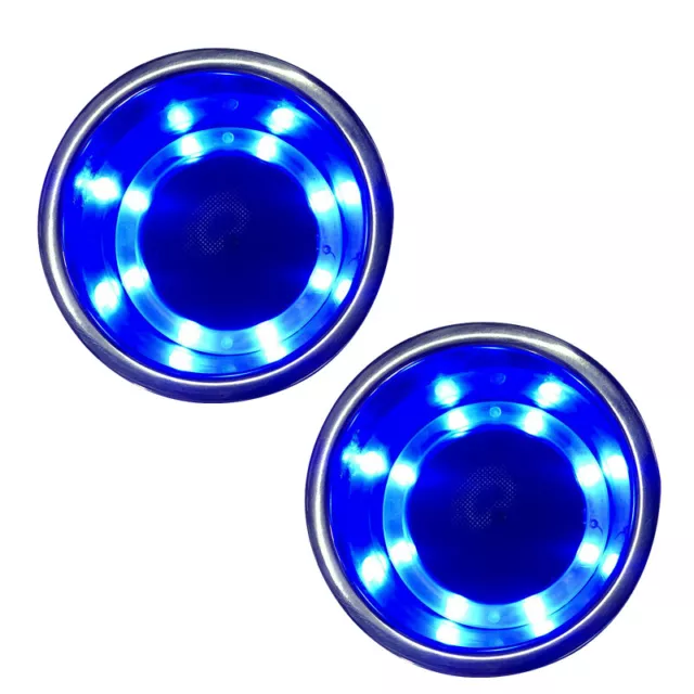 2X Stainless Steel Blue LED Cup Drink Holder Polished for Marine Boat Truck RV
