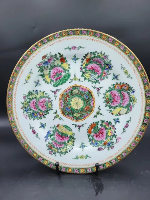 Antique 1800s Chinese Famille Rose Porcelain Gold Trim Handpainted Plate